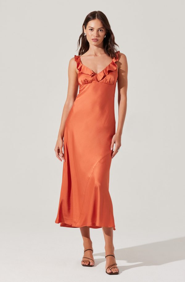 Zoie Satin Ruffle Midi Dress - Image 13