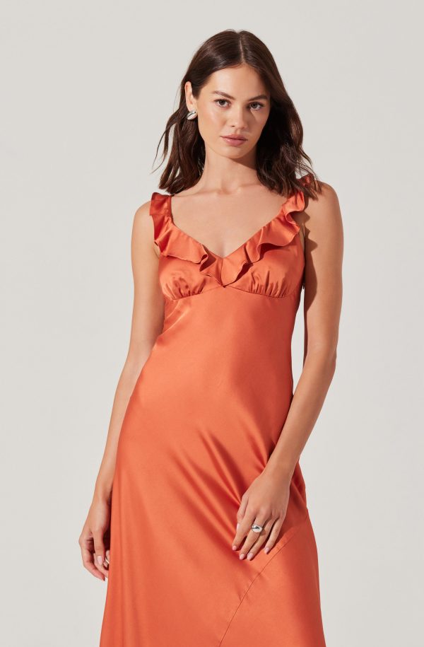 Zoie Satin Ruffle Midi Dress - Image 14