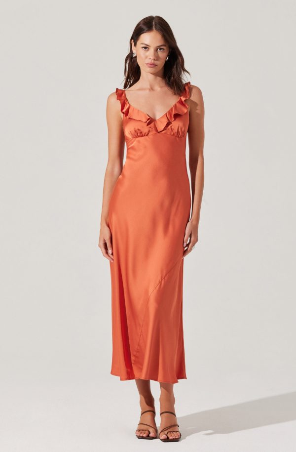 Zoie Satin Ruffle Midi Dress - Image 18