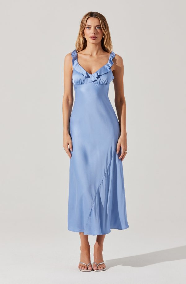 Zoie Satin Ruffle Midi Dress - Image 12