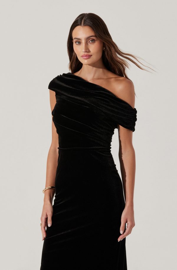 Velvet Off Shoulder Midi Dress - Image 20
