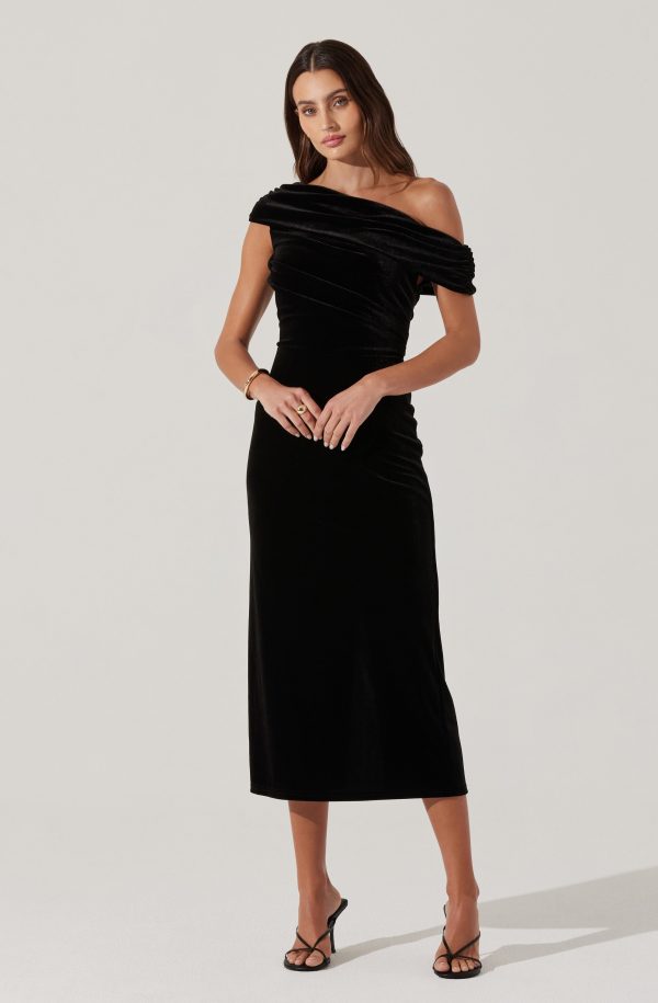 Velvet Off Shoulder Midi Dress - Image 21