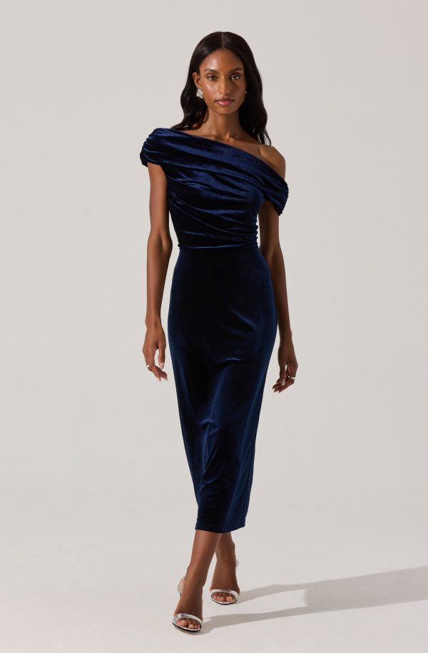 Velvet Off Shoulder Midi Dress - Image 13