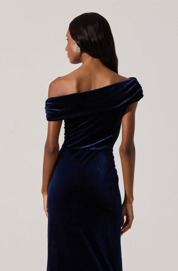 Velvet Off Shoulder Midi Dress - Image 16