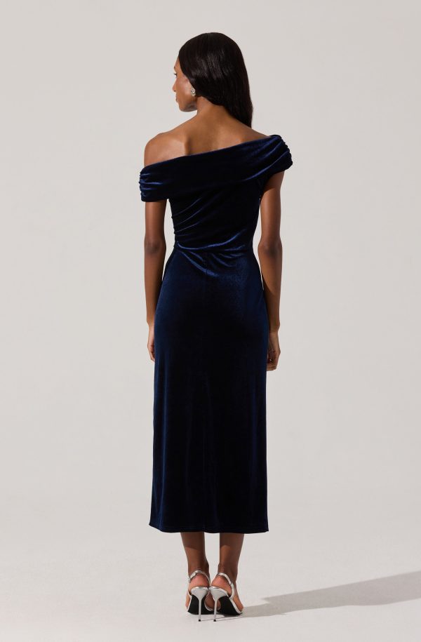 Velvet Off Shoulder Midi Dress - Image 17