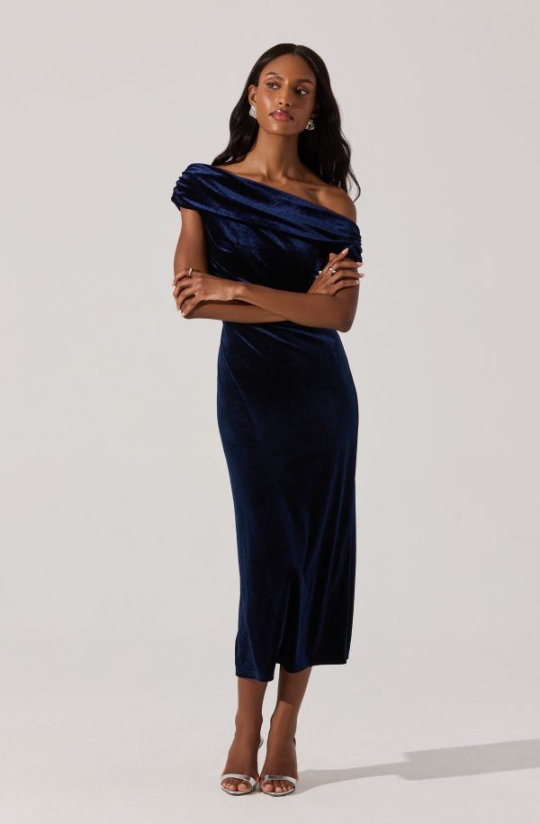 Velvet Off Shoulder Midi Dress - Image 15