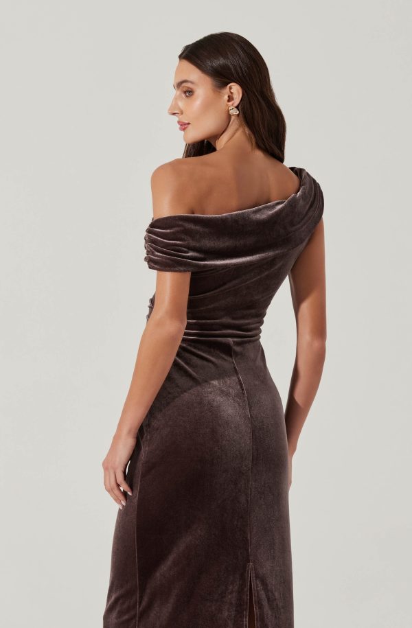 Velvet Off Shoulder Midi Dress - Image 4