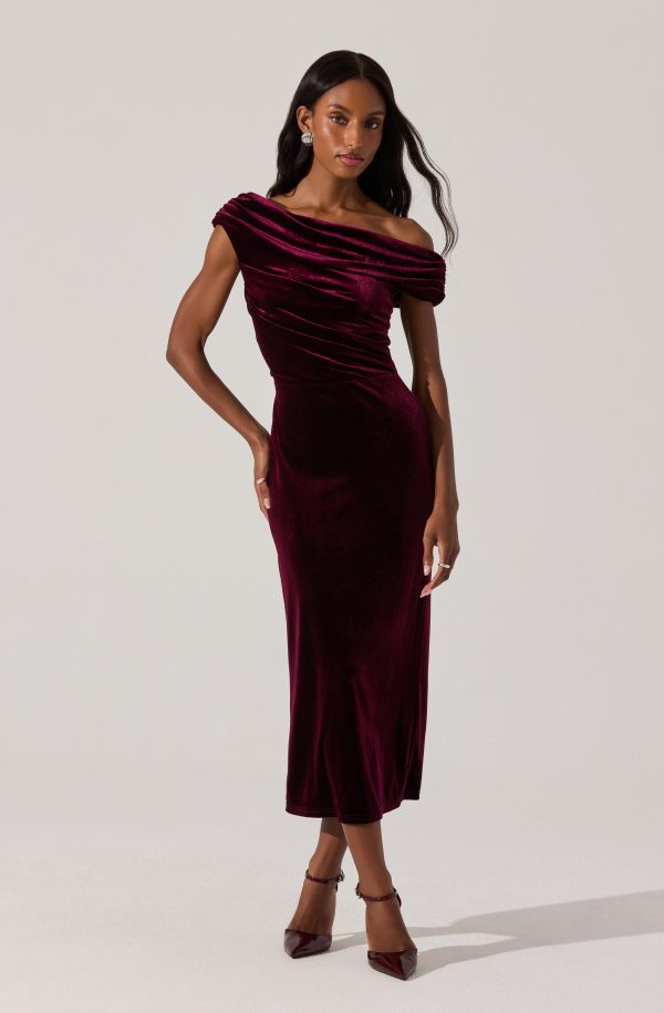 Velvet Off Shoulder Midi Dress - Image 7