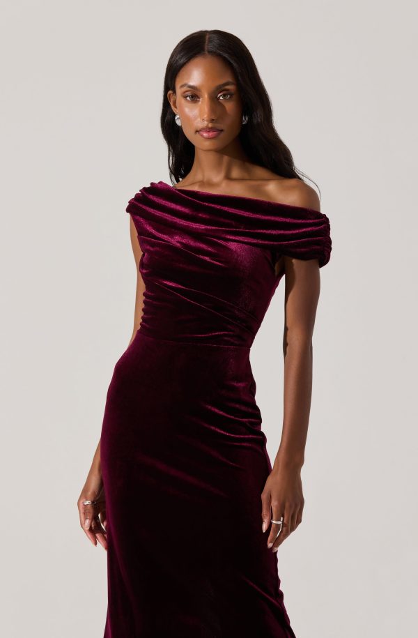 Velvet Off Shoulder Midi Dress - Image 8