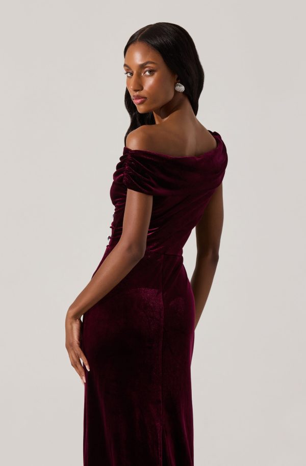 Velvet Off Shoulder Midi Dress - Image 9
