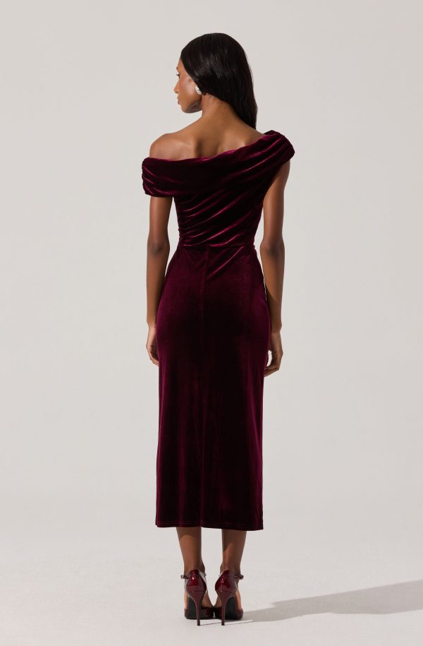 Velvet Off Shoulder Midi Dress - Image 10