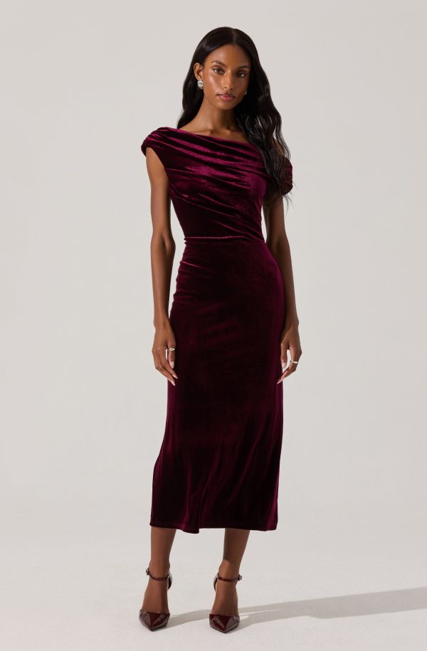 Velvet Off Shoulder Midi Dress - Image 11