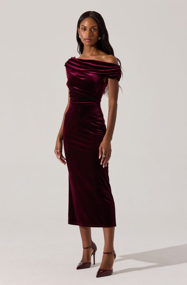Velvet Off Shoulder Midi Dress - Image 12
