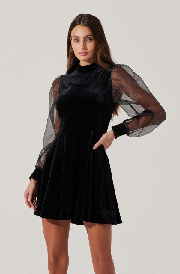 Velvet Sheer Puff Sleeve Dress - Image 6