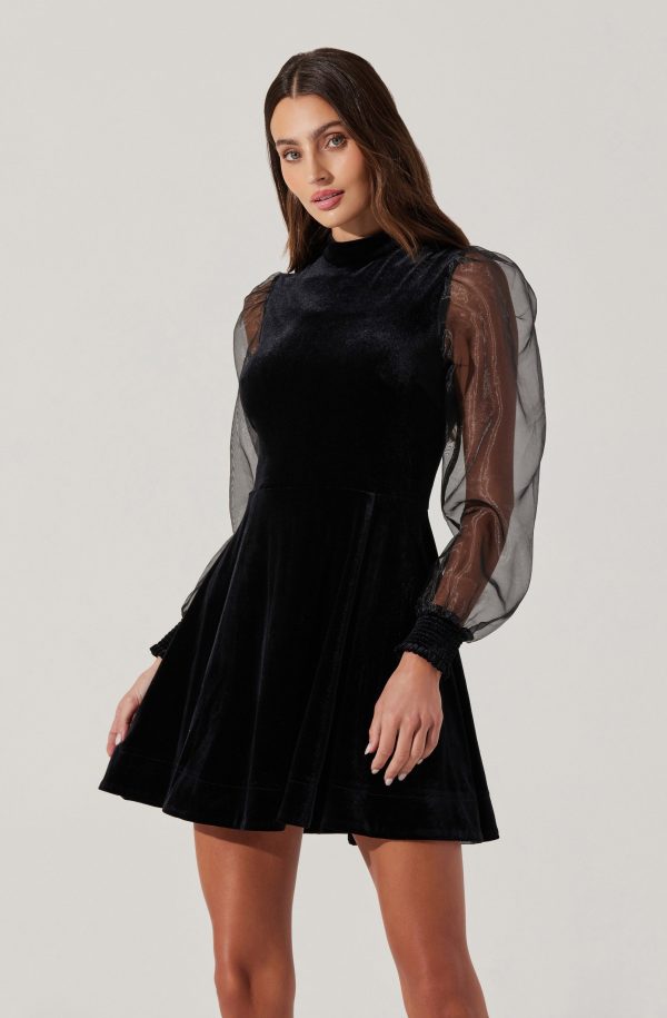 Velvet Sheer Puff Sleeve Dress - Image 2