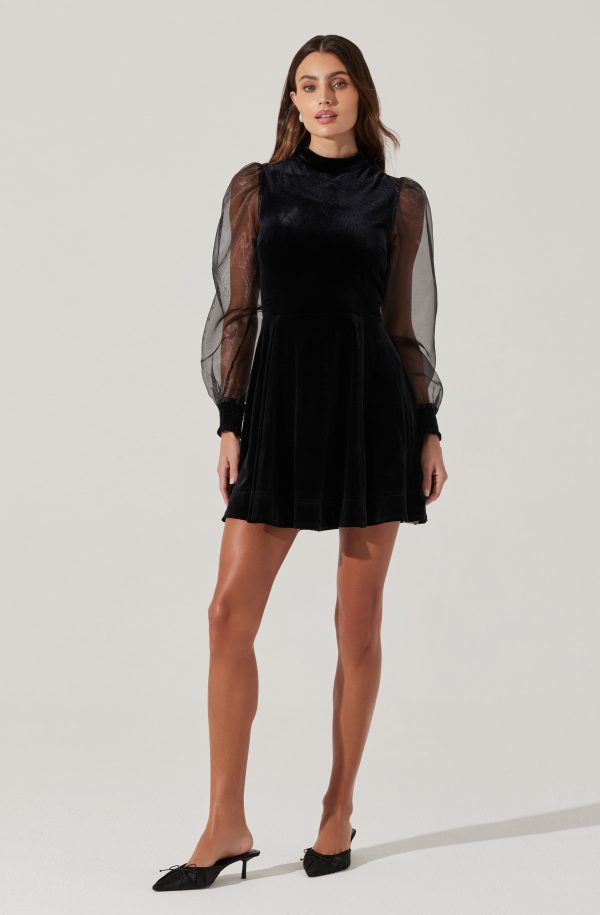 Velvet Sheer Puff Sleeve Dress - Image 3